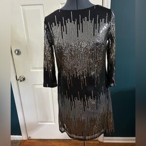 Black Gold and Silver Sequin Cocktail Dress Size 4